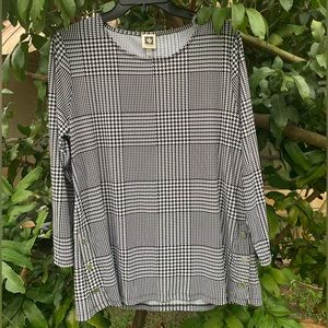 ✨⚡️💥Anne Klein Long knit Sleeve Black/White Plaid Blouse size L